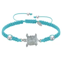 bracelet tortue métal argenté lien tréssé - turquoise