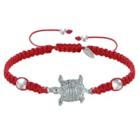 bracelet tortue métal argenté lien tréssé - rouge