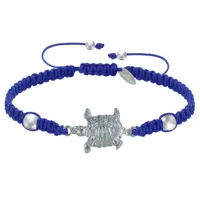 bracelet tortue métal argenté lien tréssé - bleu navy