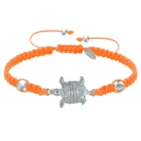 bracelet tortue métal argenté lien tréssé - orange