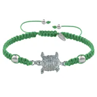 bracelet tortue métal argenté lien tréssé - vert
