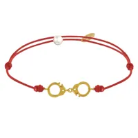 bracelet lien plaqué or petites menottes - rouge