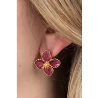 puces d'oreilles flower en doré et prune