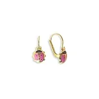 boucles d'oreilles avec coccinelle rose en véritable or 14 carats 585 (article 810021), or jaune, pas de gemme
