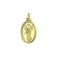 bling jewelry médaille ovale religieuse en or véritable 14 carats pendentif ange gardien pour femmes pour ados sans chaîne