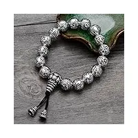 siwan bracelet en argent s999 sterling silver 11mm bouddhiste perle homme bracelet cordon Élastique bracelet66g