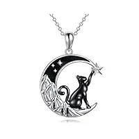 vonala collier avec pendentif en forme de chat, en argent sterling 925, motif de lune, cadeau pour femme, argent argent sterling, montagne